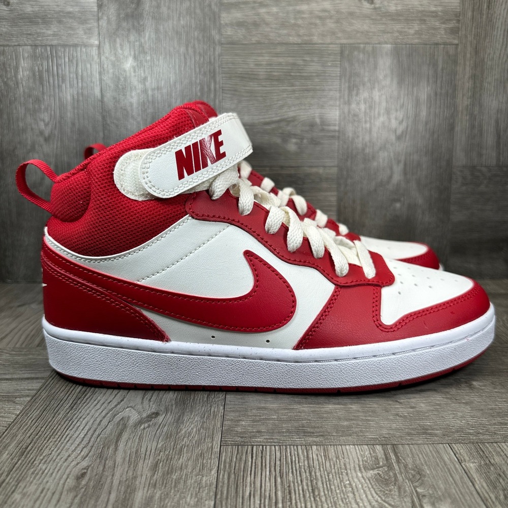 Nike Kids Red and White Mid-Top Sneakers with Strap
